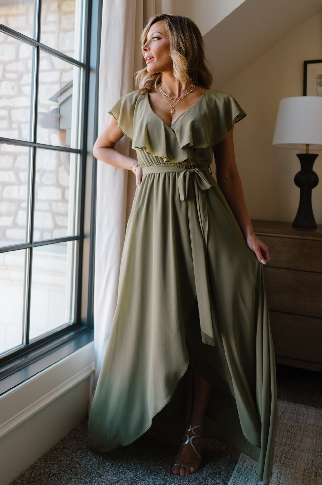 olive color dress